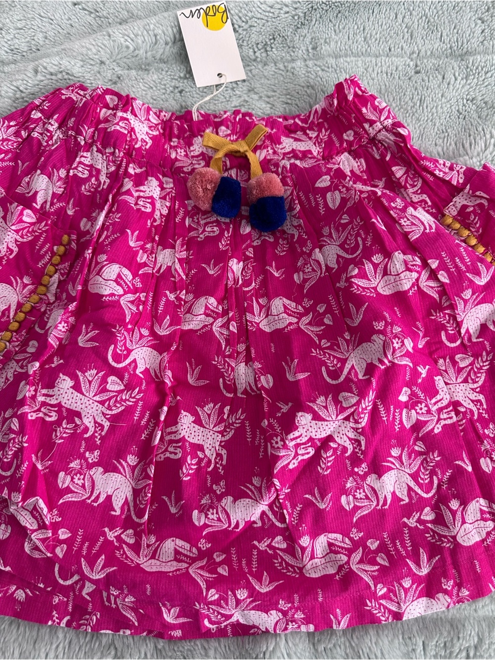 Mini Boden Hot Pink Animal Printed Skirt with Pom Trim and pockets - NWT